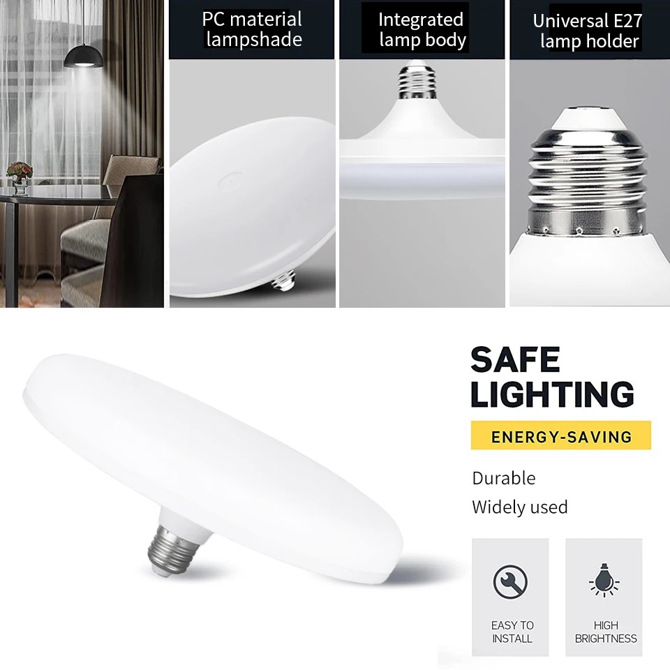 E27 LED ampul 220V UFO lamba E27 LED lambalar soğuk beyaz 15W 20W 40W 50W 60W 70W Bombillas ampul ev aydınlatma için LED ampul ışıkları - Görsel 5