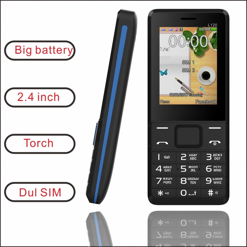 EAOR 2G 2.4 inç ekran özelliği güçlü telefon çift SIM ile 3000 kart ışıklı fener mAh büyük battrey tuş takımı telefon