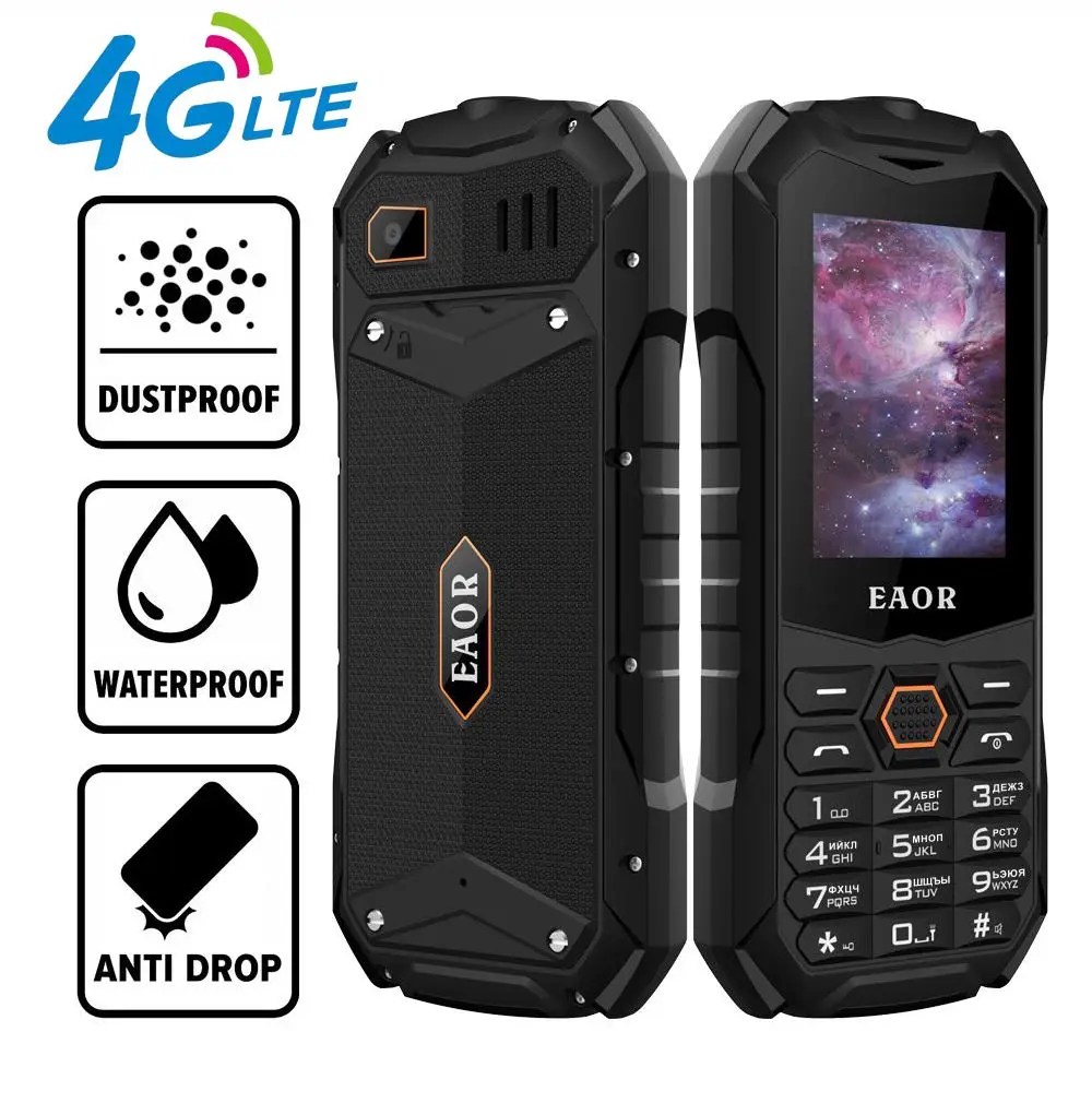 EAOR 4G sağlam telefon IP68 su geçirmez toz geçirmez özellik telefonları çift SIM parlama el feneri ile büyük pil tuş takımı telefon Bar telefon