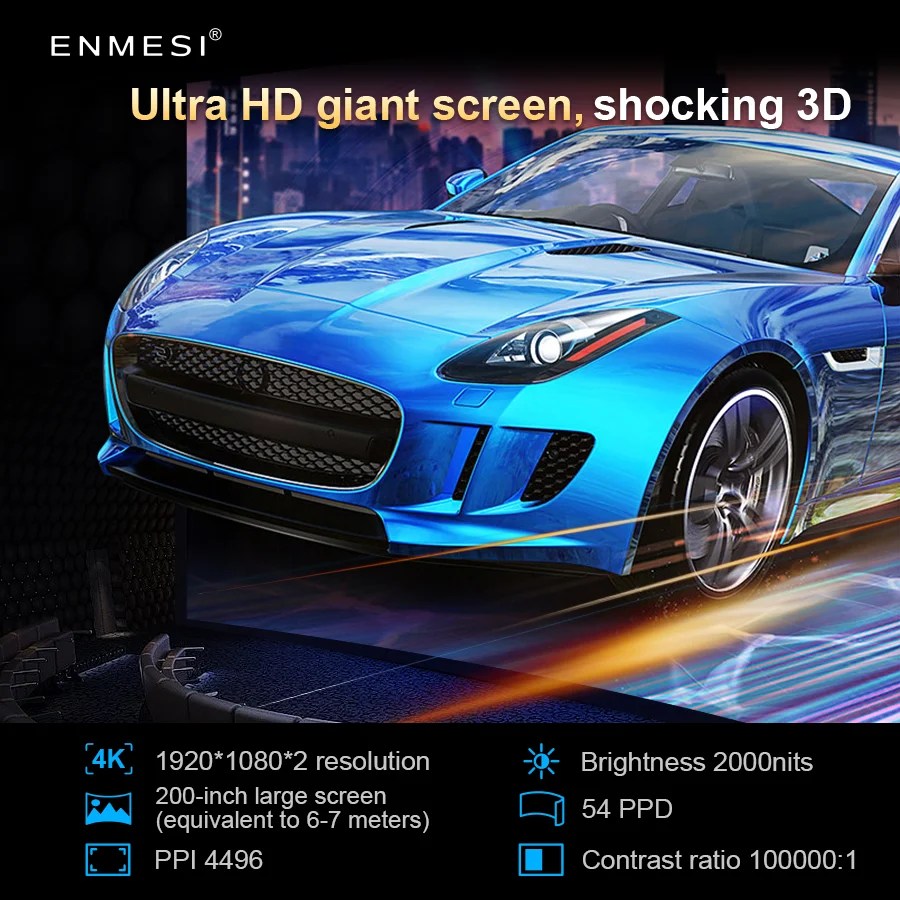 ENMESI V20 AR gözlük HDMI 2.1 kafa monte ekran 1920x1080*2 çift FHD mikro-oled ve 0-500 ° miyop Ddjustment All-in-One gözlük - Görsel 3