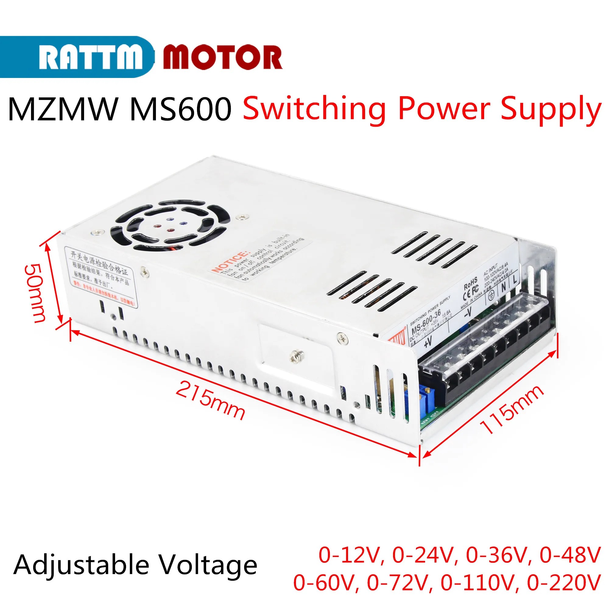 EU ab stok 』 MZMW MS600 anahtarlama güç kaynağı 600W 5V 0-12V/24V/36V/48V/60V/72V/80V/110V/220V ayarlanabilir voltaj tek çıkış