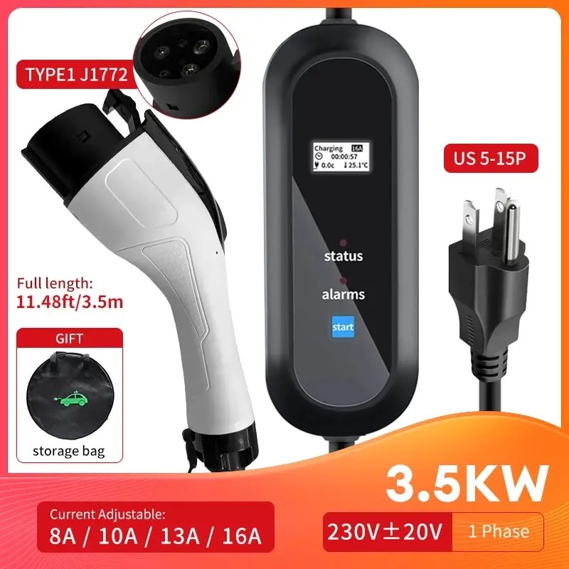 EV taşınabilir araç şarjı elektrikli araçlar 3.5KW şarj kablosu WallBox ayarlanabilir akım akıllı zamanlama 3.5M hızlı şarj açık