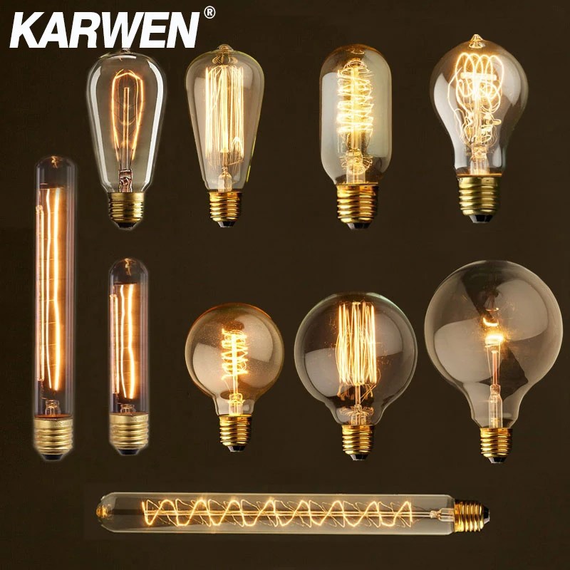 Edison ampul E27 220V 40W ST64 G80 G95 T10 T45 A19 Retro ampul Vintage akkor ampul edison lamba Filament ampul dekor