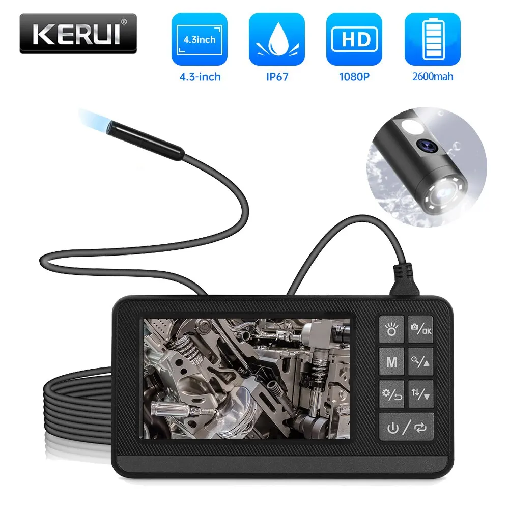 Ekran IP67 su geçirmez yılan 1080P ile KERUI çift Lens endüstriyel endoskop muayene kamera el dijital Video Borescope