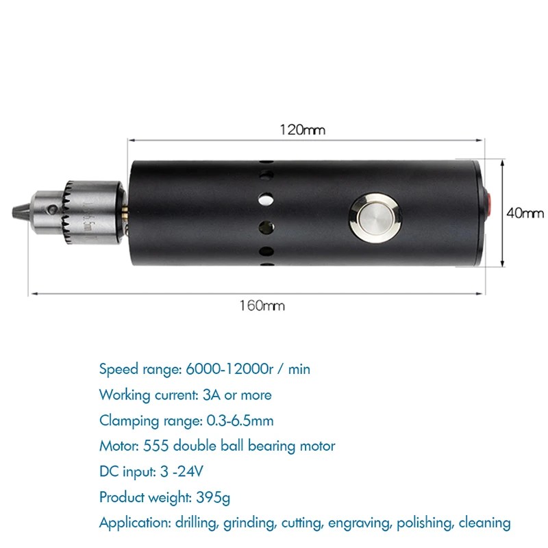 Elektrikli Mini matkap 0.3-6.5mm 3V-24V döner aracı kiti değişken hız kendinden kilit anahtarı, soğutma delikleri, taşlama, kesme - Görsel 3