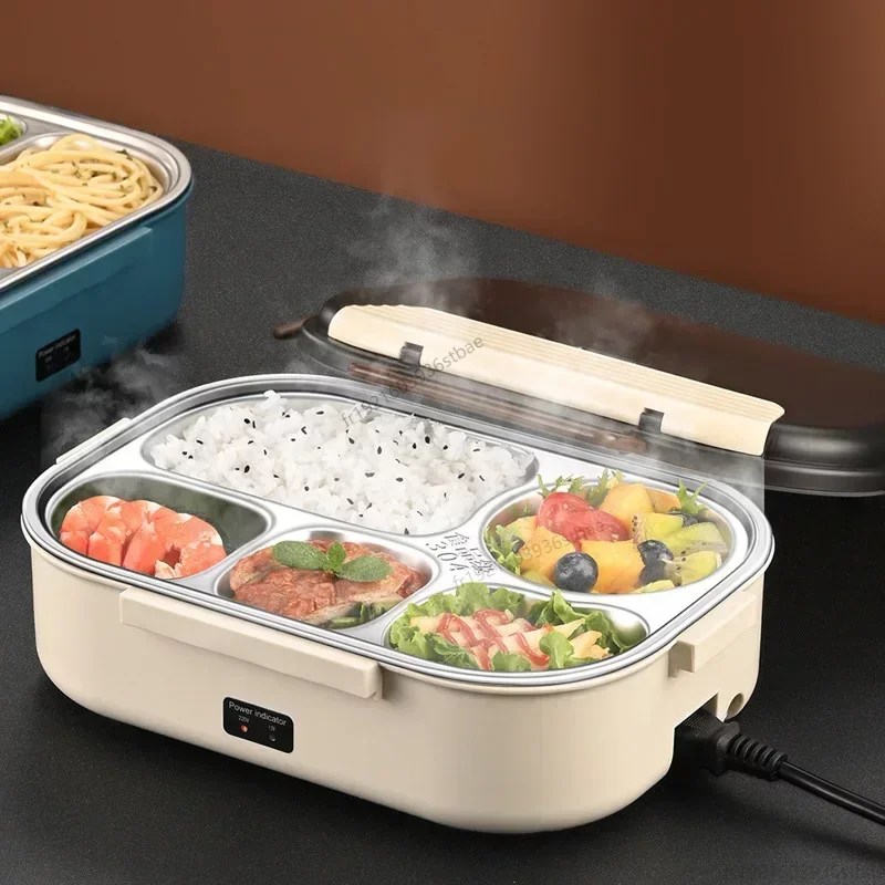 Elektrikli ısıtmalı yemek kabı es paslanmaz çelik gıda yalıtım Bento yemek kabı ev araba sıcak tutmak yemek kabı 1.2L, 12V/220V