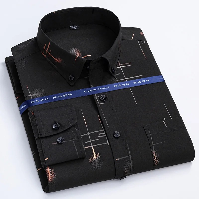 Erkek baskı gömlek bahar uzun kollu elbise yeni tasarım olmayan demir rahat ince streç ekose standart-fit tatil düğün yumuşak Tops - Görsel 4
