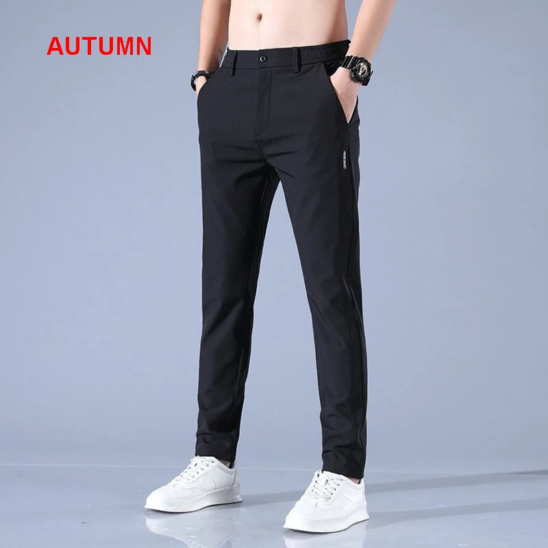 Erkek buz ipek pantolon düz renk orta-bel gevşek nefes düz bacak rahat pantolon ince çabuk kuruyan spor pantolon