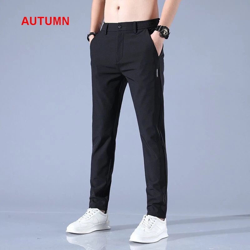 Erkek buz ipek pantolon düz renk orta-bel gevşek nefes düz bacak rahat pantolon ince çabuk kuruyan spor pantolon - Görsel 4