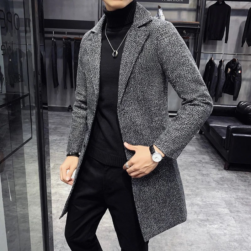 Erkek kalın yün karışımları siper uzun rahat üst mont moda sıcak tutan kaban yaka yaka palto artı boyutu 5XL erkek ince rüzgarlık