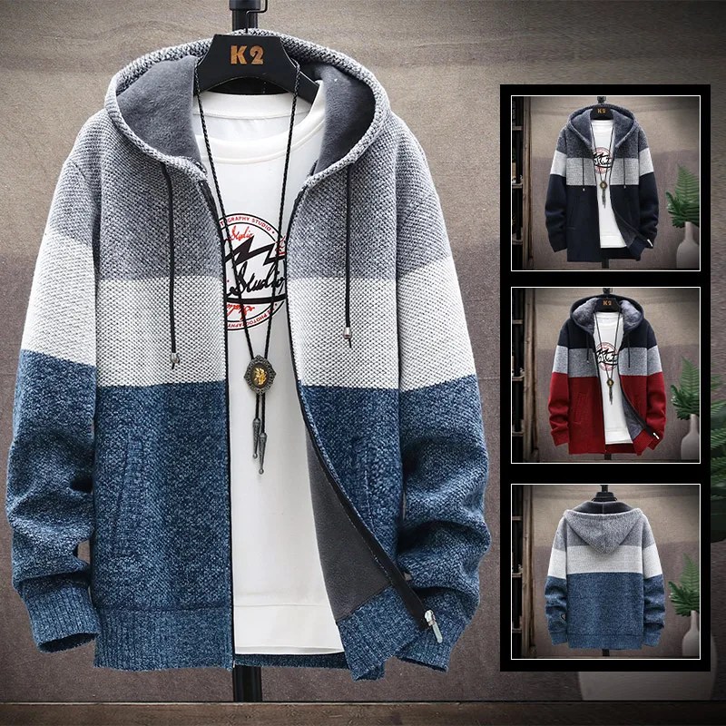 Erkek kapşonlu Jumper soğuk kazak kış polar ceketler hırka yün sonbahar sıcak Zip Up ceket erkek giyim japonya triko Coat