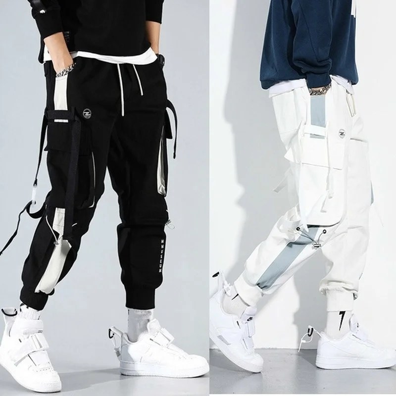 Erkek kargo Jogger rahat toka çok cep tulum gevşek Hip Hop sokak tarzı erkek pantolon