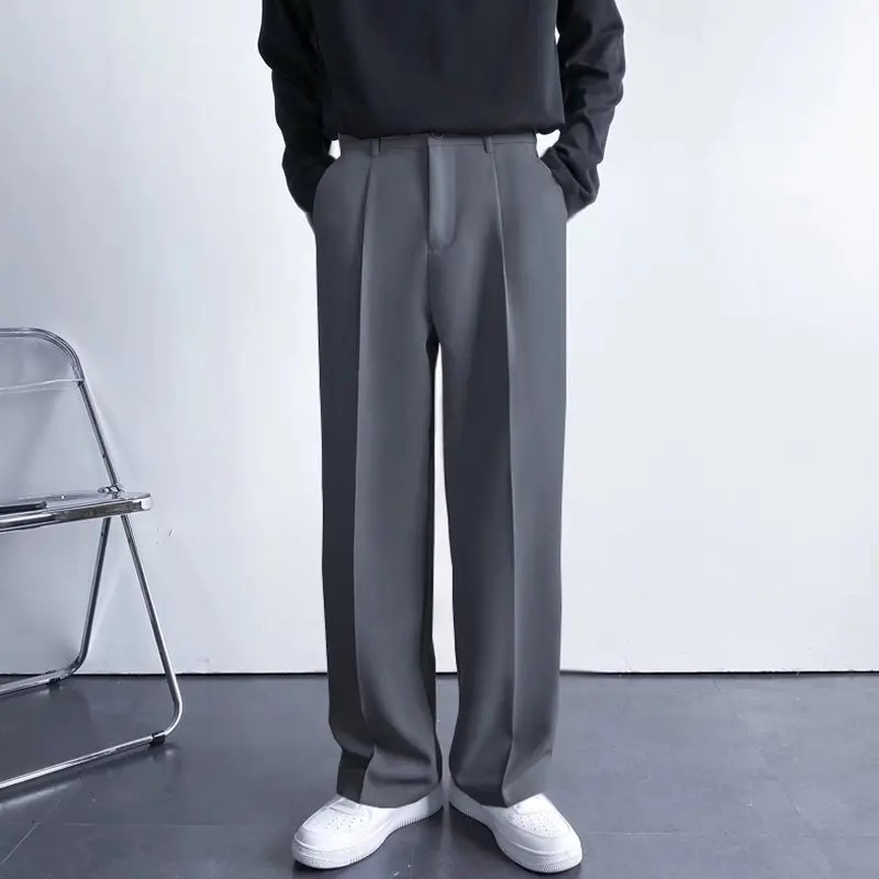 Erkek lüks Draped Baggy Suit pantolon Casual düğme-aşağı düz renk düz Premium zarif takım elbise pantalonları 2024 yeni