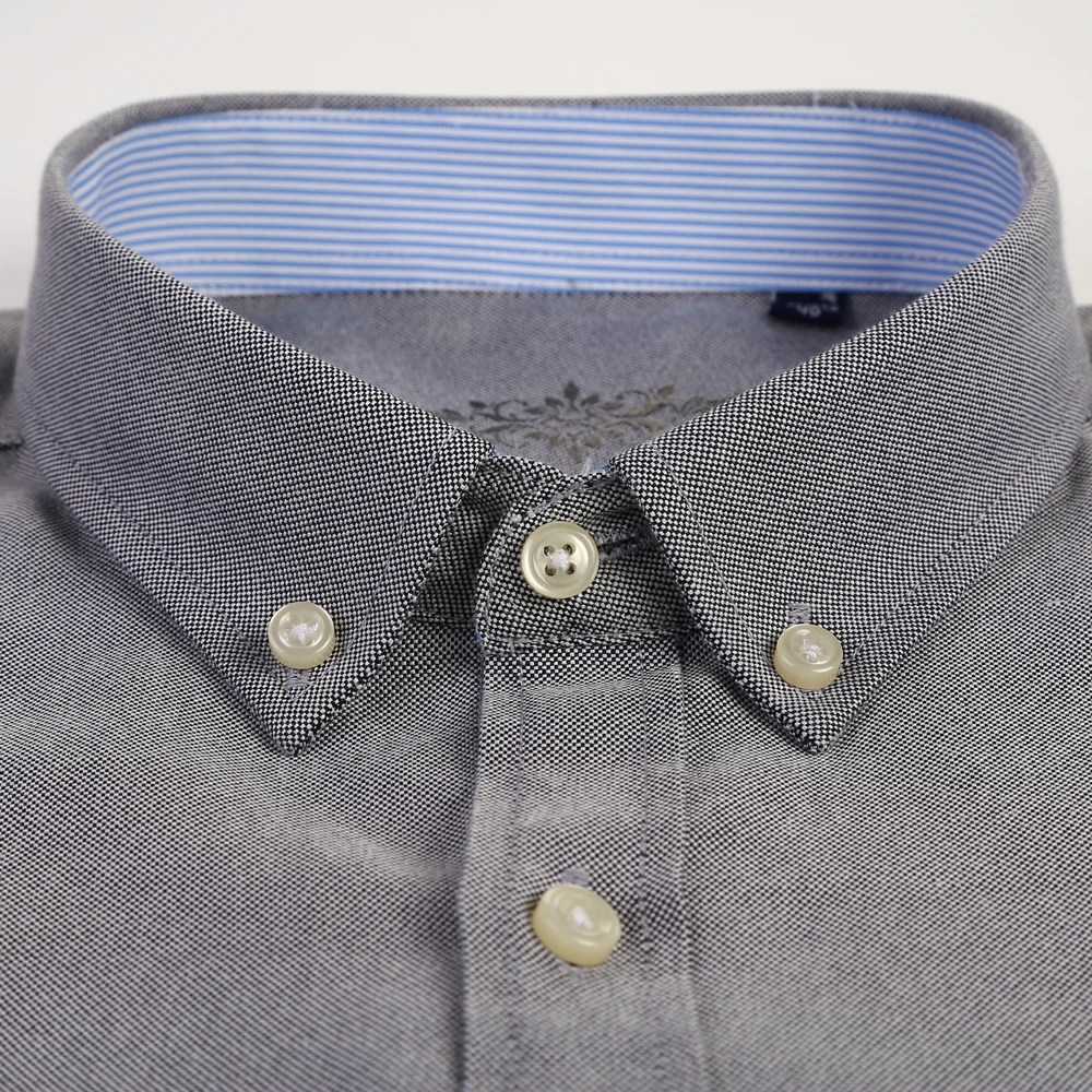 Erkek moda uzun kollu katı Oxford gömlek tek yama cep basit tasarım rahat standart fit düğme-aşağı yaka gömlek - Görsel 2