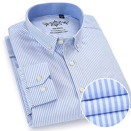 Erkek moda uzun kollu katı Oxford gömlek tek yama cep basit tasarım rahat standart fit düğme-aşağı yaka gömlek - Görsel 12