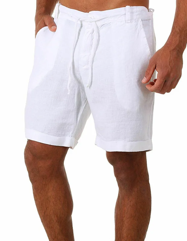 Erkek şort rahat şort moda ter şort homme keten düz renk kısa pantolon erkek yaz plaj nefes keten şort - Görsel 2