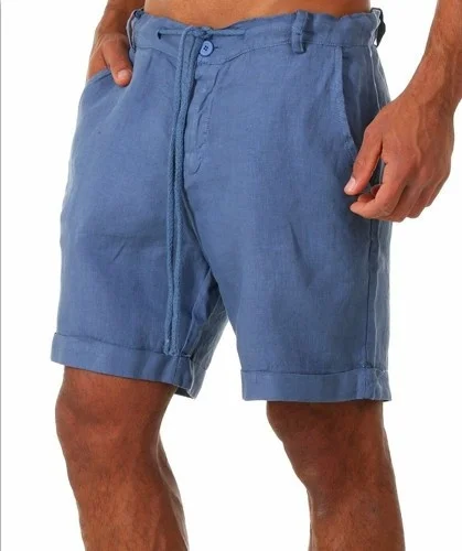 Erkek şort rahat şort moda ter şort homme keten düz renk kısa pantolon erkek yaz plaj nefes keten şort - Görsel 23