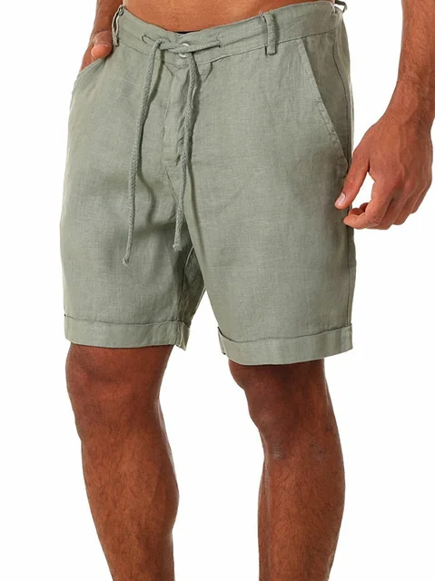 Erkek şort rahat şort moda ter şort homme keten düz renk kısa pantolon erkek yaz plaj nefes keten şort - Görsel 26
