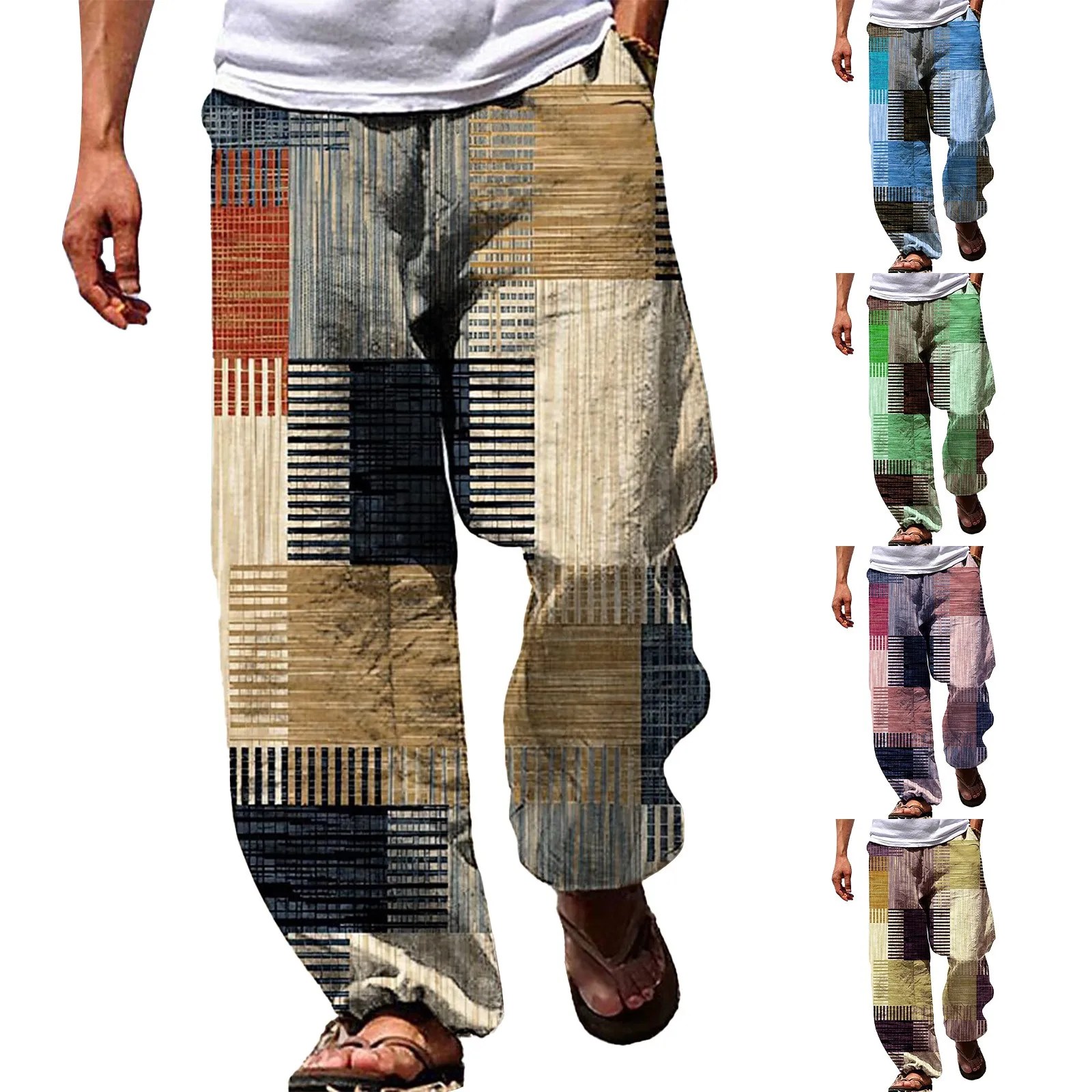 Erkek pantolon yazlık pantolonlar plaj pantolonları İpli elastik bel 3D baskı şerit grafik baskılar h giyim sevimli ev