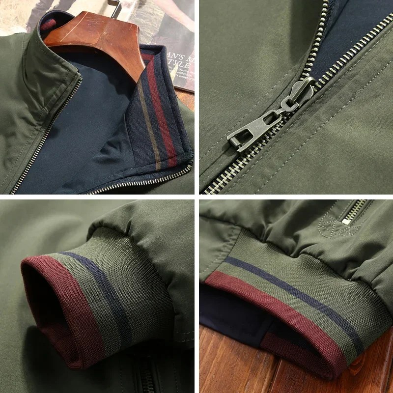 Erkek rüzgarlık çift taraflı aşınma ceketler erkekler beyzbol Pilot bombacı standı yaka ceket Hip Hop Streetwear ceket düz renk - Görsel 6