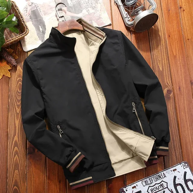 Erkek rüzgarlık çift taraflı aşınma ceketler erkekler beyzbol Pilot bombacı standı yaka ceket Hip Hop Streetwear ceket düz renk