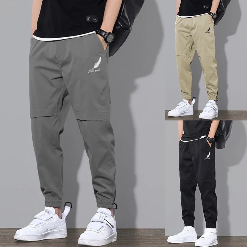 Erkek rahat elastik bel kalem pantolon yeni boy açık spor pantolon erkek bahar sonbahar gevşek koşu egzersiz Sweatpants