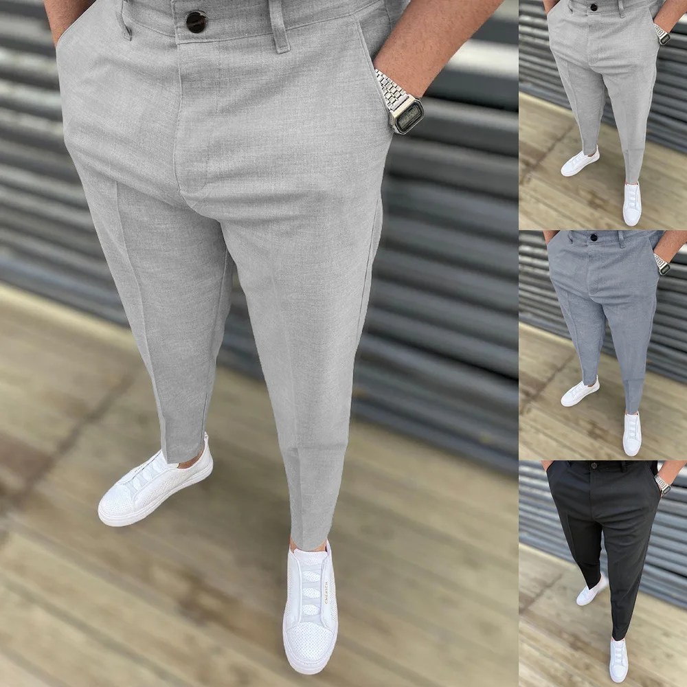 Erkek rahat pantolon resmi sosyal sokak kıyafeti kalem pantolon erkek iş ofis çalışanları düğün düz elbise pantolonu sıcak satış