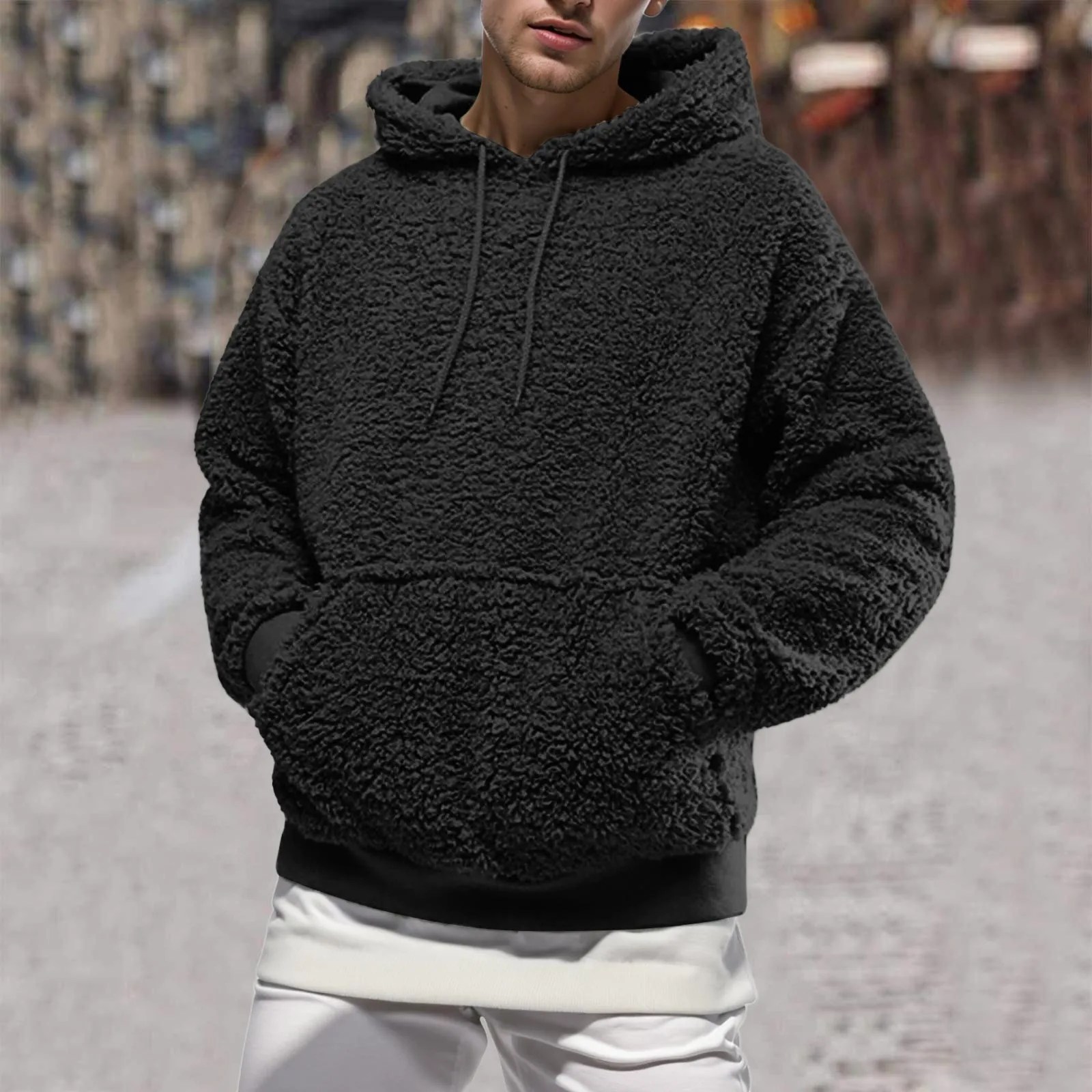 Erkek sonbahar ve kış peluş tişörtü yeni düz renk avrupa ve amerikan peluş artı polar klasik tarzı Hoodie kazak