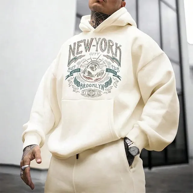 Erkek sonbahar ve kış yeni moda trendi çok yönlü baskı uzun kollu kapüşonlu Sweatshirt