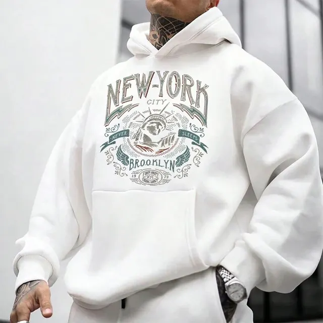 Erkek sonbahar ve kış yeni moda trendi çok yönlü baskı uzun kollu kapüşonlu Sweatshirt