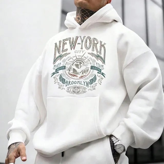 Erkek sonbahar ve kış yeni moda trendi çok yönlü baskı uzun kollu kapüşonlu Sweatshirt - Görsel 10