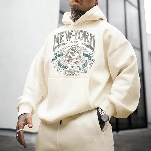 Erkek sonbahar ve kış yeni moda trendi çok yönlü baskı uzun kollu kapüşonlu Sweatshirt - Görsel 13