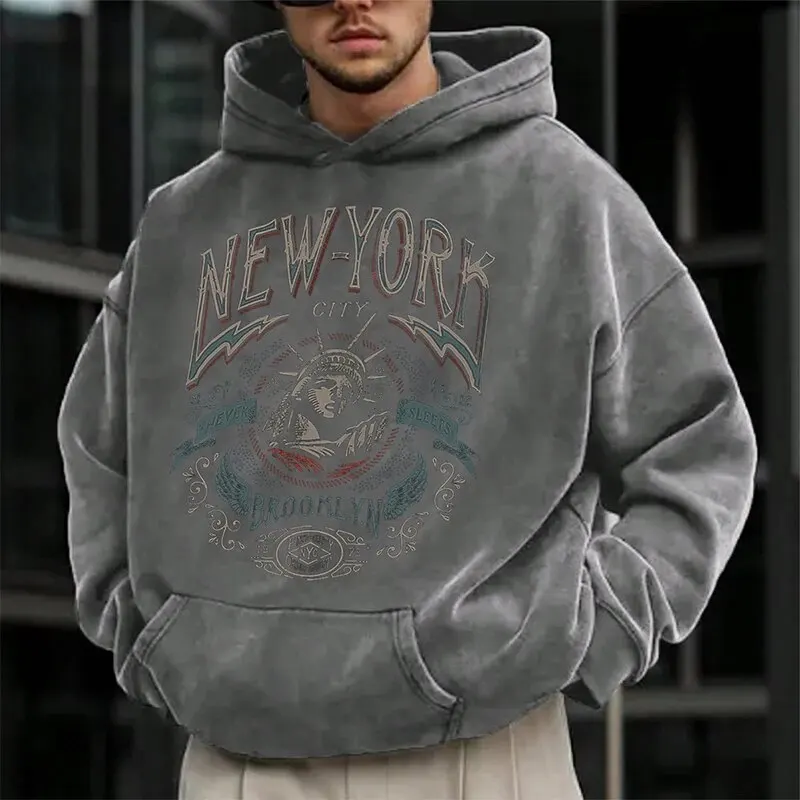 Erkek sonbahar ve kış yeni moda trendi çok yönlü baskı uzun kollu kapüşonlu Sweatshirt