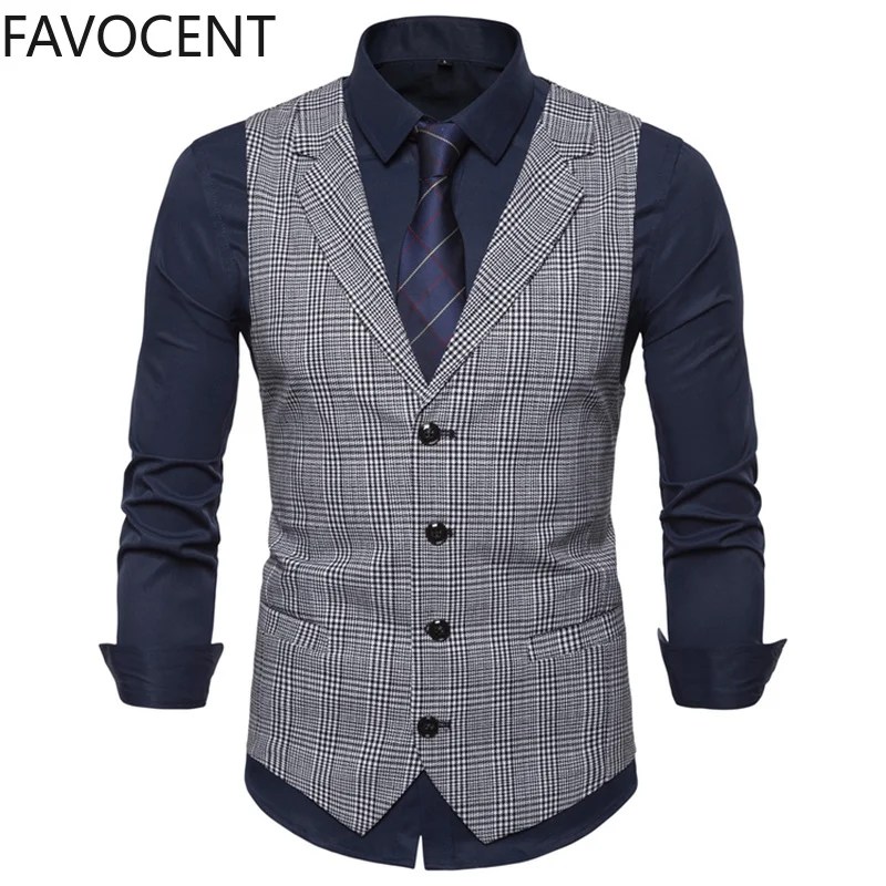 Erkek takım elbise yelek moda Slim Fit İnce ekose erkek yelek üstleri ince iş yelek yelek adam İngiltere tarzı erkek eğlence takım elbise