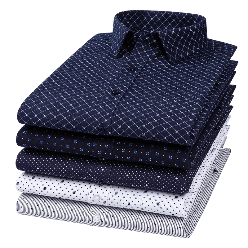 Erkek uzun kollu Casual gömlek moda baskı pamuk standart Fit düğme cep adam ofis iş elbise için yumuşak gömlek yeni
