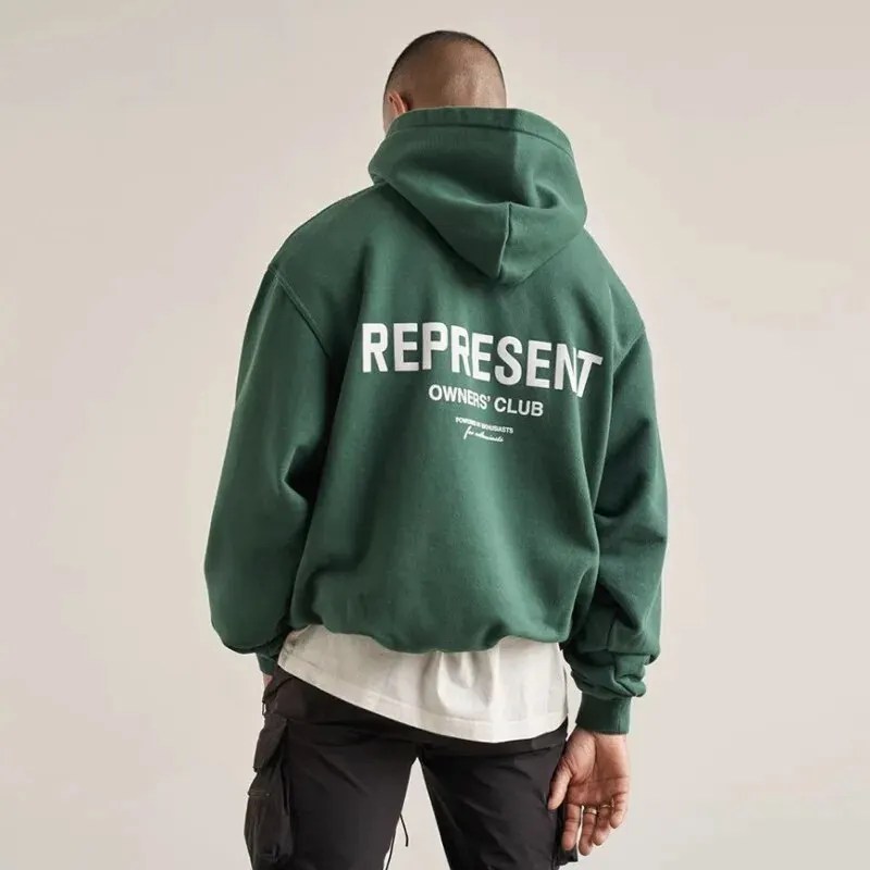 Erkek yeni 2024 ilkbahar ve sonbahar moda gevşek temsil harfler baskılı kapüşonlu süveter Trend Vintage Hip-Hop Hoodie Tops