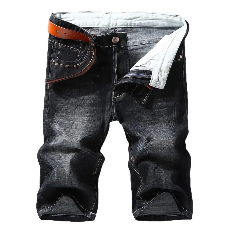 Erkekler Denim şort 2023 yaz yeni stil ince kesit elastik kuvvet Slim Fit kısa kot pantolon erkek marka giyim siyah mavi