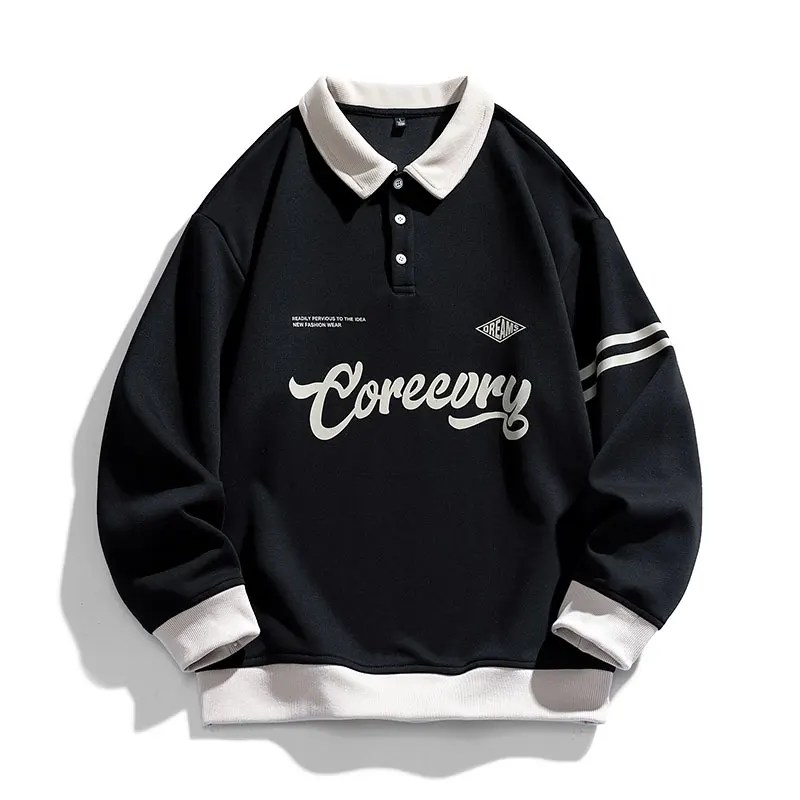 Erkekler boy zıt renkler yaka kazak bahar Hip Hop Streetwear kazak Harajuku beyzbol üniforma Hoodie erkekler