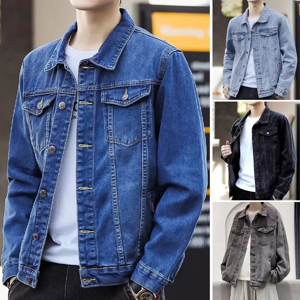 Erkekler ceket Retro Hop tarzı Denim ceket ile çok cepler artı boyutu tek göğüslü tasarım ile erkekler için uygun Streetwear ceket