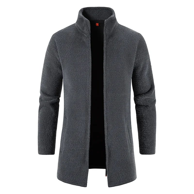 Erkekler hırka kaşmir uzun ceket kazak balıkçı yaka erkek sonbahar kış polar sıcak katı Sweatercoat rüzgarlık erkek giysileri