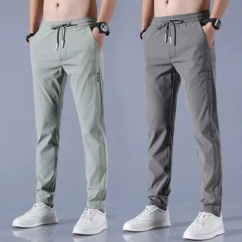 Erkekler için 2023 kore tarzı buz ipek rahat pantolon yaz ince iş Sweatpants Trendy gevşek Fit düz bacak nefes