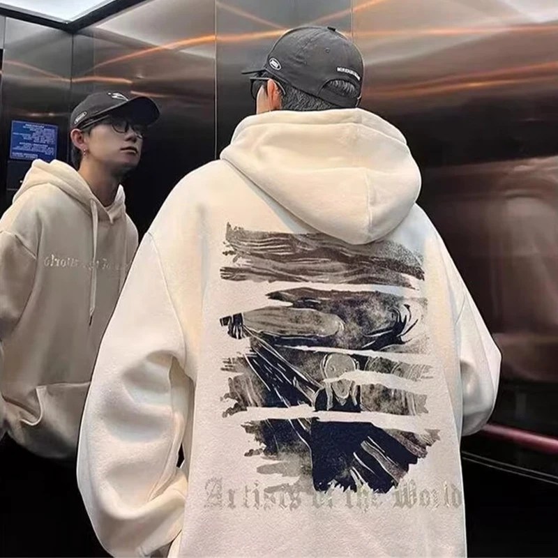 Erkekler için 2023 yeni sonbahar ve kış gotik desen baskılı kazak Y2K rahat sokak hoodie Harajuku moda jumper hoodie
