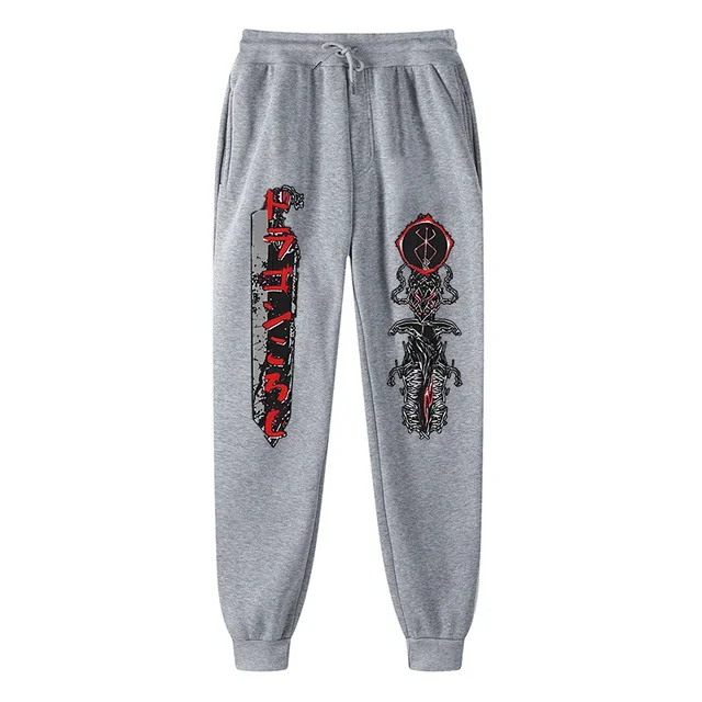 Erkekler için Anime Berserk baskı Sweatpants atletik Joggers pantolon bahar güz rahat polar cepli pantolon Cosplay kostüm