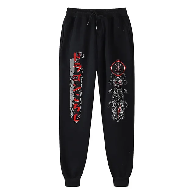 Erkekler için Anime Berserk baskı Sweatpants atletik Joggers pantolon bahar güz rahat polar cepli pantolon Cosplay kostüm