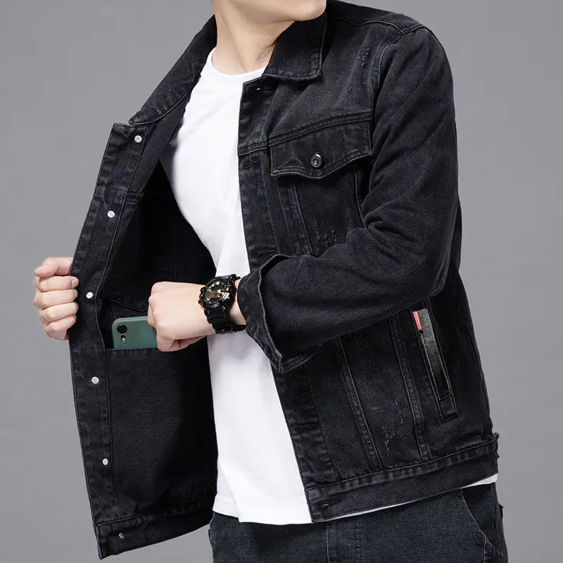 Erkekler için kot ceket yastıklı kargo dolgu Denim ceketler adam siyah yün koyun sıcak Lxury ile Trendy düşük fiyat kumaş kore kaya