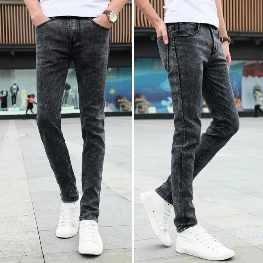 Erkekler kot sıkı düz bacak çok yönlü genç Slim Fit dar kot dar kot Streetwear