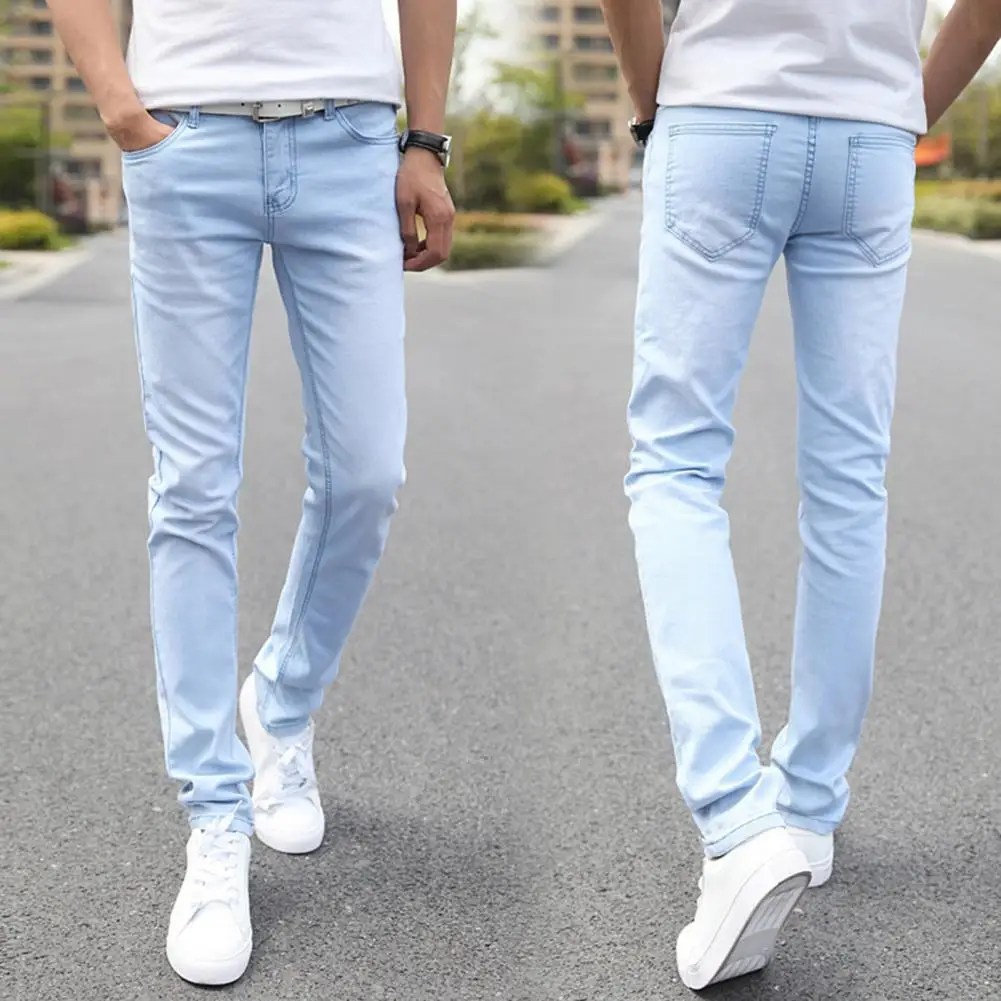 Erkekler kot sıkı düz bacak çok yönlü genç Slim Fit dar kot dar kot Streetwear - Görsel 3