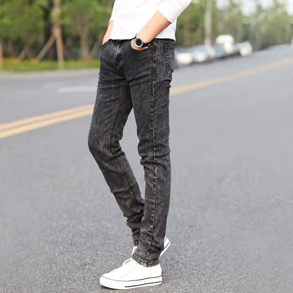 Erkekler kot sıkı düz bacak çok yönlü genç Slim Fit dar kot dar kot Streetwear