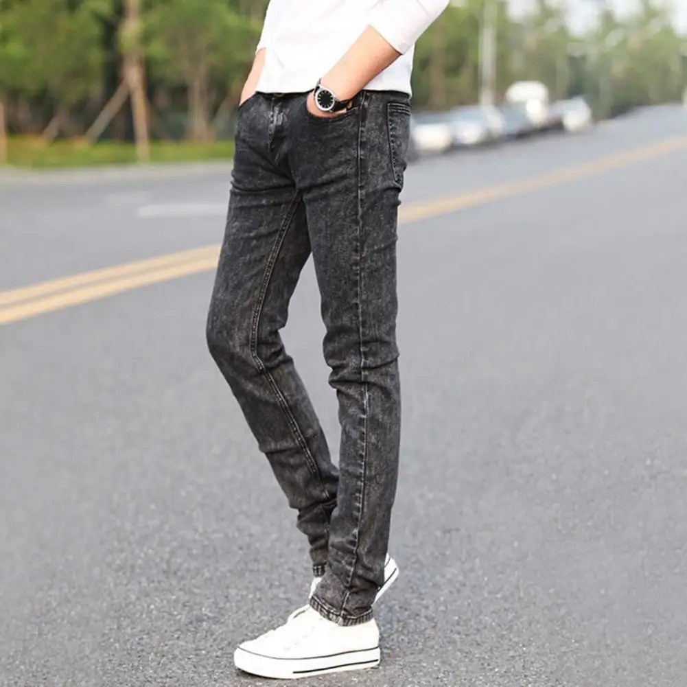 Erkekler kot sıkı düz bacak çok yönlü genç Slim Fit dar kot dar kot Streetwear - Görsel 4