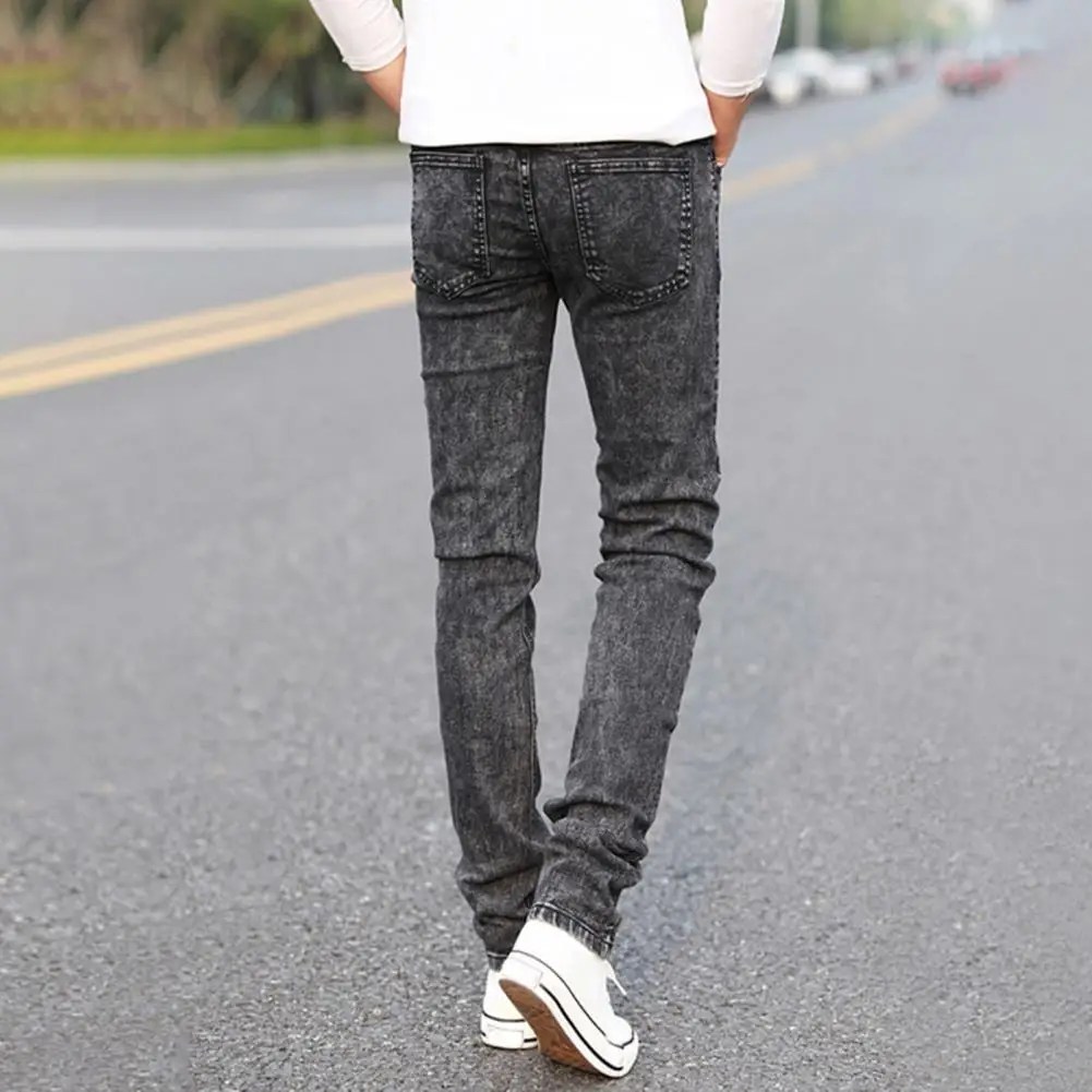 Erkekler kot sıkı düz bacak çok yönlü genç Slim Fit dar kot dar kot Streetwear - Görsel 5